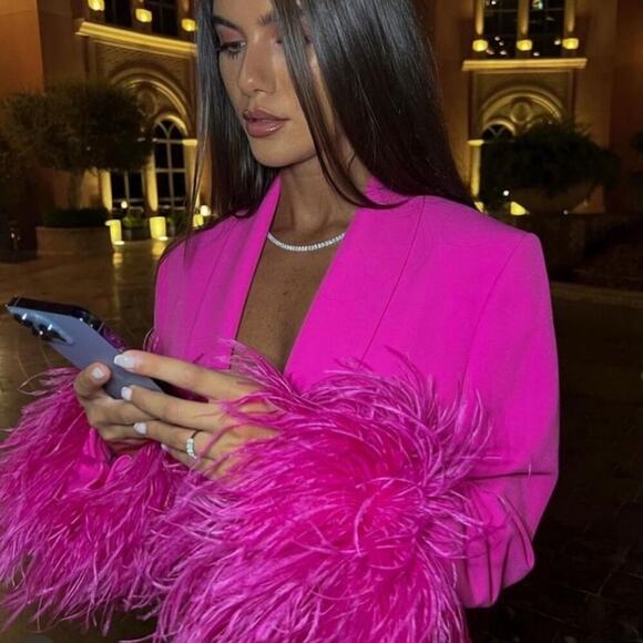 NWT Zara Pink Straight Cut Blazer With Feather Cuff Sleeves. Blogger fave! - Picture 7 of 15